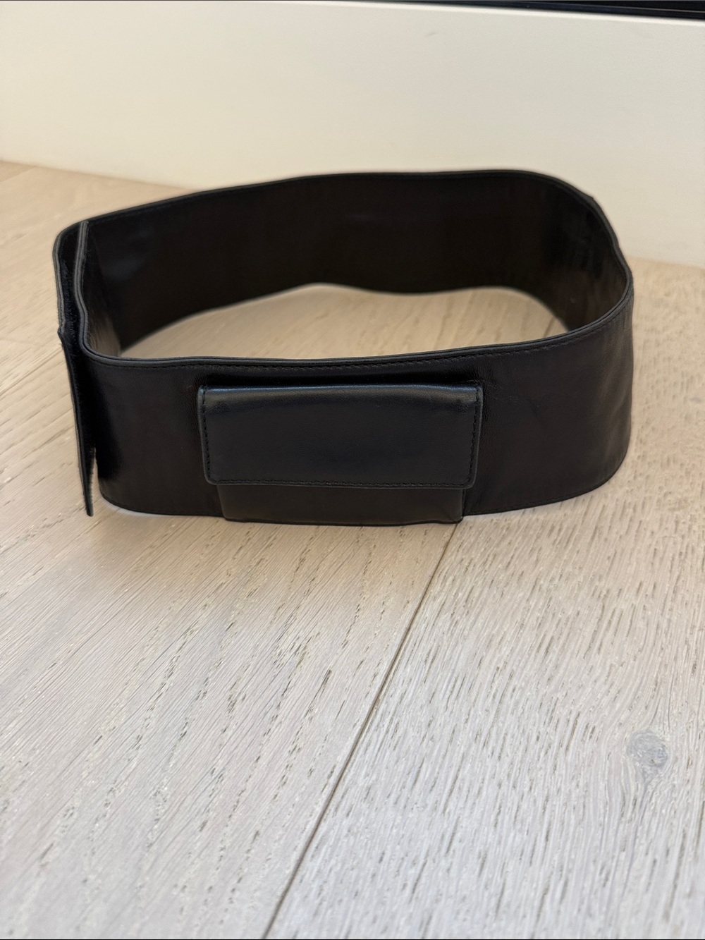Prada Black Wide Leather Belt with Front Pocket